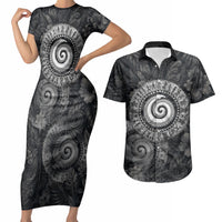 Hawaiian Piko Couples Matching Short Sleeve Bodycon Dress and Hawaiian Shirt Cultural Anchor Connect Your Roots Ocean Waves