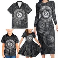 Hawaiian Piko Family Matching Long Sleeve Bodycon Dress and Hawaiian Shirt Cultural Anchor Connect Your Roots Ocean Waves