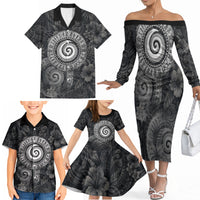 Hawaiian Piko Family Matching Off The Shoulder Long Sleeve Dress and Hawaiian Shirt Cultural Anchor Connect Your Roots Ocean Waves