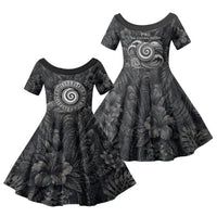 Hawaiian Piko Family Matching Off The Shoulder Long Sleeve Dress and Hawaiian Shirt Cultural Anchor Connect Your Roots Ocean Waves