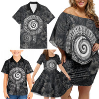 Hawaiian Piko Family Matching Off Shoulder Short Dress and Hawaiian Shirt Cultural Anchor Connect Your Roots Ocean Waves