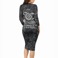 Hawaiian Piko Long Sleeve Bodycon Dress Cultural Anchor Connect Your Roots Ocean Waves