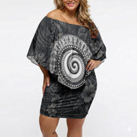 Hawaiian Piko Off Shoulder Short Dress Cultural Anchor Connect Your Roots Ocean Waves