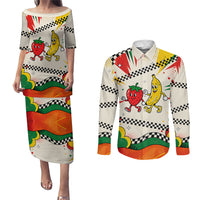 Support Your Fruity Friends Love Wins Gay Pride Couples Matching Puletasi and Long Sleeve Button Shirt LGBTQ Retro 30s Cartoon Checkered TS04 White Yellow - Polynesian Pride
