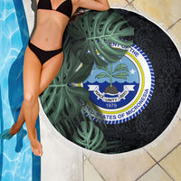 Federated States Of Micronesia Beach Blanket FSM Tropical Monstera Leaf Dark Tribal Pattern