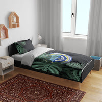 Federated States Of Micronesia Bedding Set FSM Tropical Monstera Leaf Dark Tribal Pattern