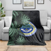 Federated States Of Micronesia Blanket FSM Tropical Monstera Leaf Dark Tribal Pattern