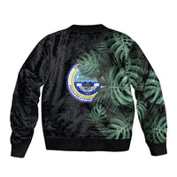Federated States Of Micronesia Bomber Jacket FSM Tropical Monstera Leaf Dark Tribal Pattern