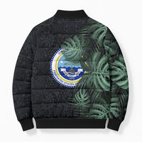 Federated States Of Micronesia Bomber Puffer Jacket FSM Tropical Monstera Leaf Dark Tribal Pattern