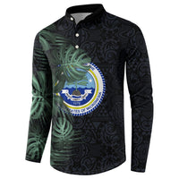 Federated States Of Micronesia Button Sweatshirt FSM Tropical Monstera Leaf Dark Tribal Pattern