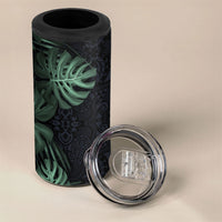 Federated States Of Micronesia 4 in 1 Can Cooler Tumbler FSM Tropical Monstera Leaf Dark Tribal Pattern