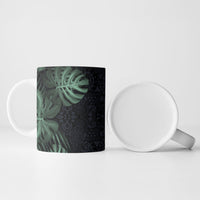 Federated States Of Micronesia Ceramic Mug FSM Tropical Monstera Leaf Dark Tribal Pattern