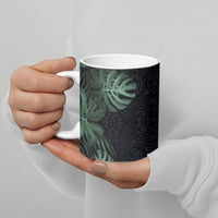 Federated States Of Micronesia Ceramic Mug FSM Tropical Monstera Leaf Dark Tribal Pattern