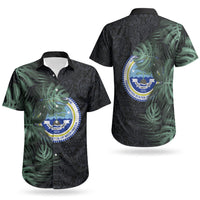 Federated States Of Micronesia Couples Matching Off Shoulder Maxi Dress and Hawaiian Shirt FSM Tropical Monstera Leaf Dark Tribal Pattern
