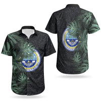 Federated States Of Micronesia Couples Matching Puletasi and Hawaiian Shirt FSM Tropical Monstera Leaf Dark Tribal Pattern