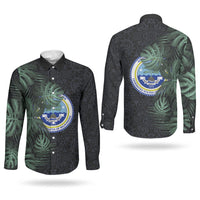 Federated States Of Micronesia Couples Matching Summer Maxi Dress and Long Sleeve Button Shirt FSM Tropical Monstera Leaf Dark Tribal Pattern