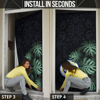 Federated States Of Micronesia Door Cover FSM Tropical Monstera Leaf Dark Tribal Pattern