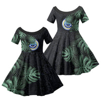 Federated States Of Micronesia Family Matching Mermaid Dress and Hawaiian Shirt FSM Tropical Monstera Leaf Dark Tribal Pattern