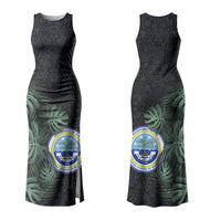 Federated States Of Micronesia Family Matching Tank Maxi Dress and Hawaiian Shirt FSM Tropical Monstera Leaf Dark Tribal Pattern