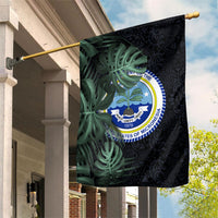 Federated States Of Micronesia Garden Flag FSM Tropical Monstera Leaf Dark Tribal Pattern