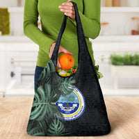 Federated States Of Micronesia Grocery Bag FSM Tropical Monstera Leaf Dark Tribal Pattern