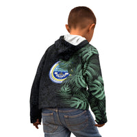 Federated States Of Micronesia Kid Hoodie FSM Tropical Monstera Leaf Dark Tribal Pattern