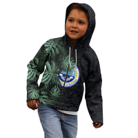 Federated States Of Micronesia Kid Hoodie FSM Tropical Monstera Leaf Dark Tribal Pattern