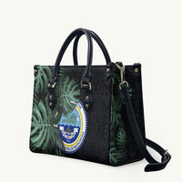 Federated States Of Micronesia Leather Bag FSM Tropical Monstera Leaf Dark Tribal Pattern