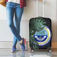 Federated States Of Micronesia Luggage Cover FSM Tropical Monstera Leaf Dark Tribal Pattern