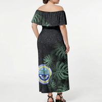 Federated States Of Micronesia Off Shoulder Maxi Dress FSM Tropical Monstera Leaf Dark Tribal Pattern