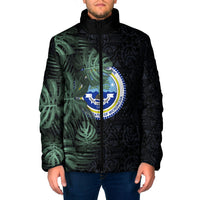 Federated States Of Micronesia Padded Jacket FSM Tropical Monstera Leaf Dark Tribal Pattern