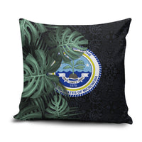 Federated States Of Micronesia Pillow Cover FSM Tropical Monstera Leaf Dark Tribal Pattern