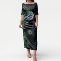 Federated States Of Micronesia Puletasi FSM Tropical Monstera Leaf Dark Tribal Pattern