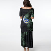 Federated States Of Micronesia Puletasi FSM Tropical Monstera Leaf Dark Tribal Pattern