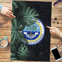 Federated States Of Micronesia Puzzle FSM Tropical Monstera Leaf Dark Tribal Pattern