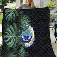Federated States Of Micronesia Quilt FSM Tropical Monstera Leaf Dark Tribal Pattern