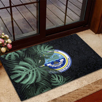 Federated States Of Micronesia Rubber Doormat FSM Tropical Monstera Leaf Dark Tribal Pattern