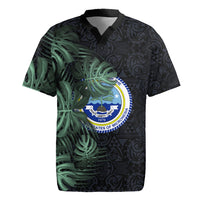 Federated States Of Micronesia Rugby Jersey FSM Tropical Monstera Leaf Dark Tribal Pattern