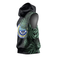 Federated States Of Micronesia Sleeveless Hoodie FSM Tropical Monstera Leaf Dark Tribal Pattern