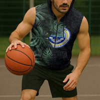 Federated States Of Micronesia Sleeveless Zip Hoodie FSM Tropical Monstera Leaf Dark Tribal Pattern