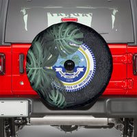 Federated States Of Micronesia Spare Tire Cover FSM Tropical Monstera Leaf Dark Tribal Pattern