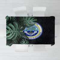 Federated States Of Micronesia Tablecloth FSM Tropical Monstera Leaf Dark Tribal Pattern