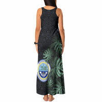 Federated States Of Micronesia Tank Maxi Dress FSM Tropical Monstera Leaf Dark Tribal Pattern