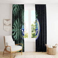 Federated States Of Micronesia Window Curtain FSM Tropical Monstera Leaf Dark Tribal Pattern