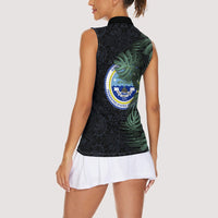 Federated States Of Micronesia Women Sleeveless Polo Shirt FSM Tropical Monstera Leaf Dark Tribal Pattern
