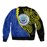 Federated States Of Micronesia FSM Bomber Jacket Pacific Islander Tribal Swirl Geometric Pattern