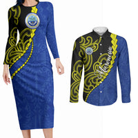 Federated States Of Micronesia FSM Couples Matching Long Sleeve Bodycon Dress and Long Sleeve Button Shirt Pacific Islander Tribal Swirl Geometric Pattern