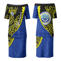 Federated States Of Micronesia FSM Couples Matching Puletasi and Hawaiian Shirt Pacific Islander Tribal Swirl Geometric Pattern