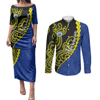 Federated States Of Micronesia FSM Couples Matching Puletasi and Long Sleeve Button Shirt Pacific Islander Tribal Swirl Geometric Pattern