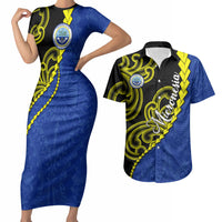 Federated States Of Micronesia FSM Couples Matching Short Sleeve Bodycon Dress and Hawaiian Shirt Pacific Islander Tribal Swirl Geometric Pattern